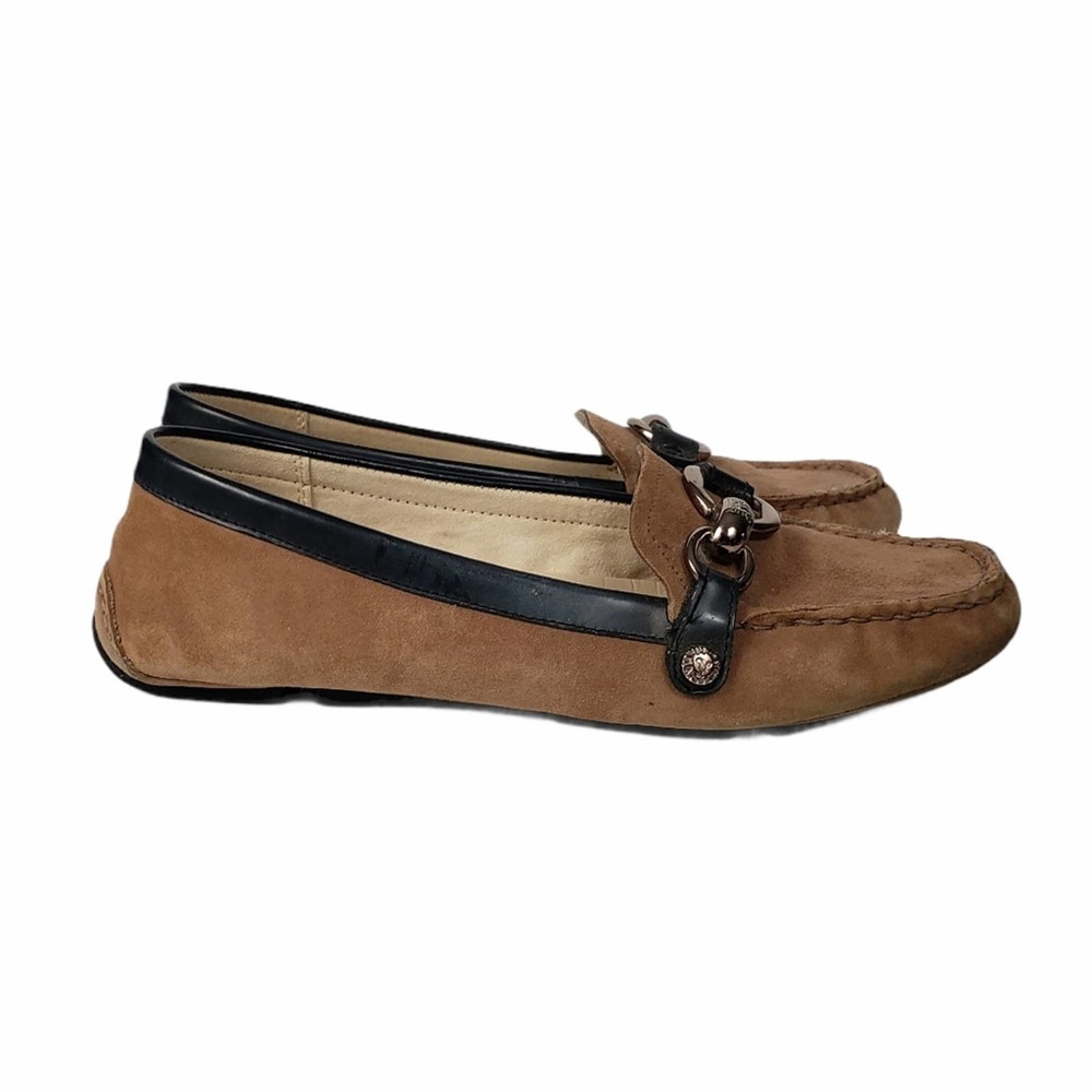 Anne Klein iFlex Brown Leather Driving Loafers Metal Buckle 6.5